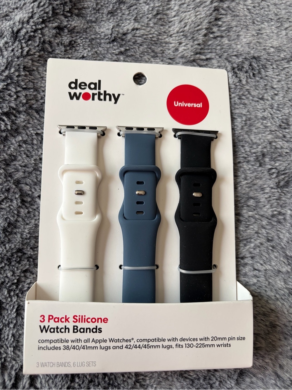 Dealworthy 3-Pack Silicone Watch Bands — White, Blue, Black